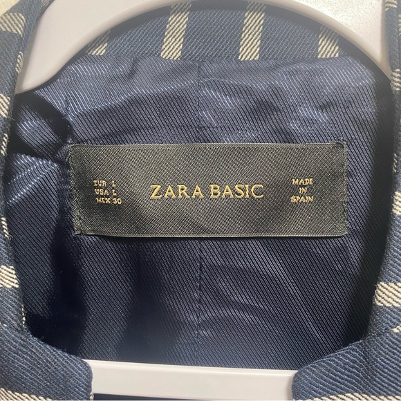 Zara Blue Striped Peplum Pocket Career Blazer Jacket, Large NEW - Picture 10 of 14